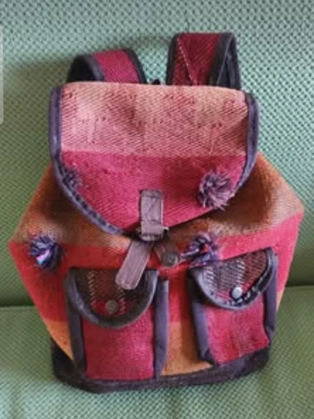 Handwoven Kilim Tapestry Backpack – Striped Boho Rucksack with Front Pockets & C